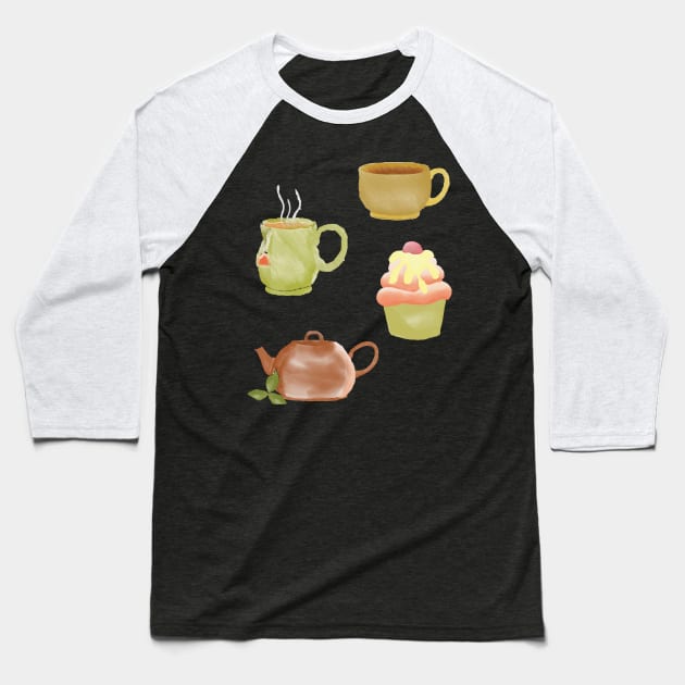 tea cup set watercolor Baseball T-Shirt by Fancy Funky Garbage